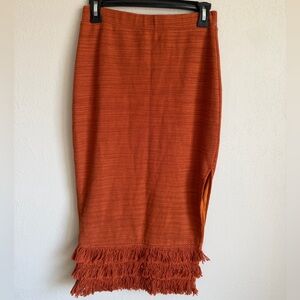 Saylor Staunton Fringe Slit Midi Skirt Womens XS Deep Orange Bohemian Layers